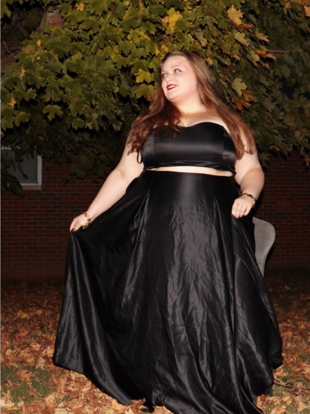 Black Satin High-Waist Full-Length Cutout Gown Size 3X